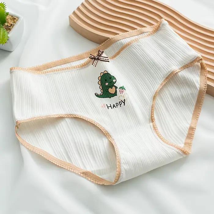 Culotte verte sous-vêtements en coton pour femmes, slip confortable avec nœud à la mode, taille moyenne, sans couture, joli dessin animé pour filles