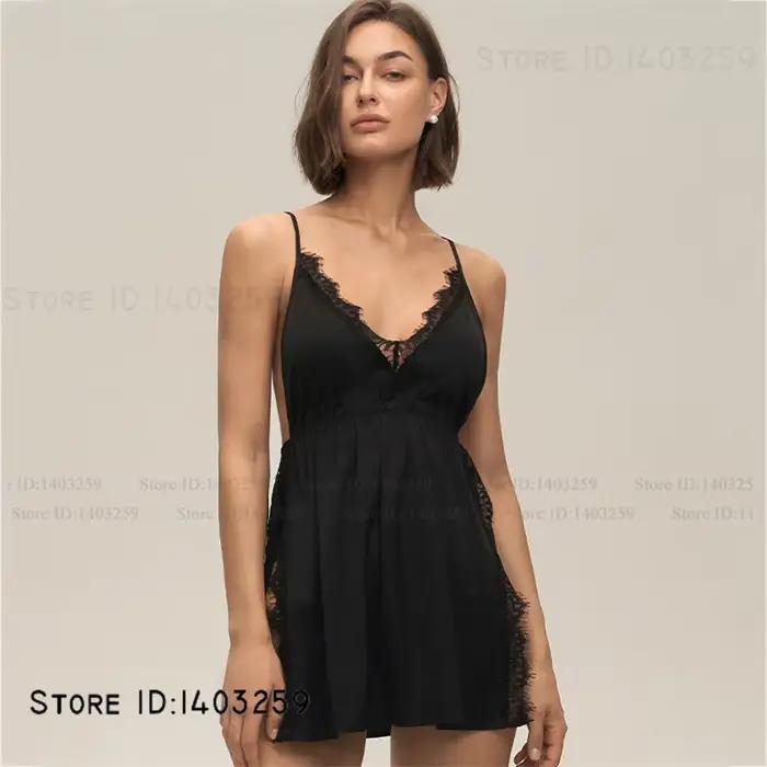 Veľká veľkosť 3XL -5XL Dámska nočná košeľa Nočné oblečenie Sexy Intímna Lingerie Odhalený chrbát Hodvábna saténová