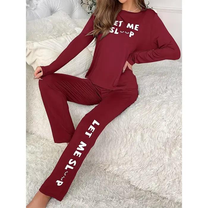 2025 Pyjama vêtements de détente lettre imprimer à manches longues haut et pantalon ample décontracté deux pièces ensemble Pyjama Pour Femme
