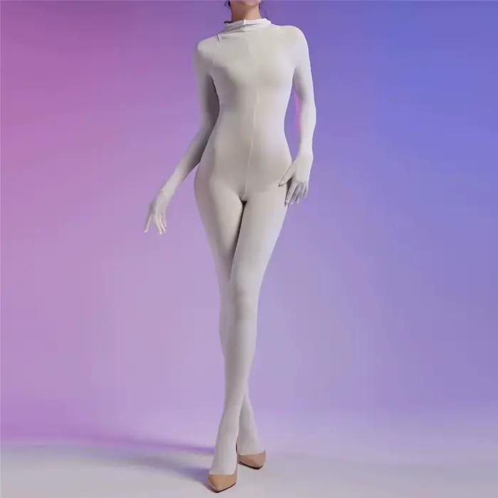 Body complet à manches gants en velours 120D pour femmes, Sexy, entrejambe ouvert, bas serré, justaucorps de demoiselle d'honneur, Bandage, Cocoons, bodyhouse