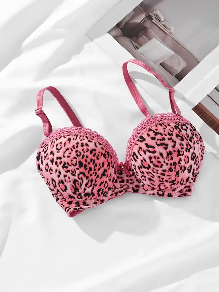 Diana-Soutien-gorge push up à imprimé léopard rose pour femme, avec anneau en acier, bonnet B, sous-vêtements de haute qualité