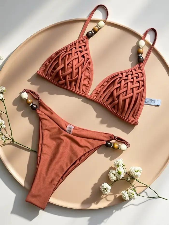 Bikini Femme Style de Plage avec Push-Up Élasthanne Polyamide Pour Plage Vacances Piscine Spa Sources Chaudes Sports Nautiques Croisière