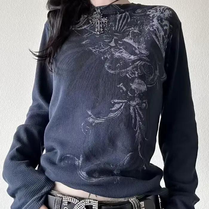 Y2K Hottie Grunge Cyber Mall Goth Termické tričko s lebkami