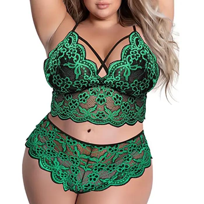 Grande taille soutien-gorge 2 pièces ensembles Lingerie Sexy femmes dentelle broderie soutien-gorge et slip ensembles sous-vêtements vêtements de nuit pyjamas ensemble exotique 4XL