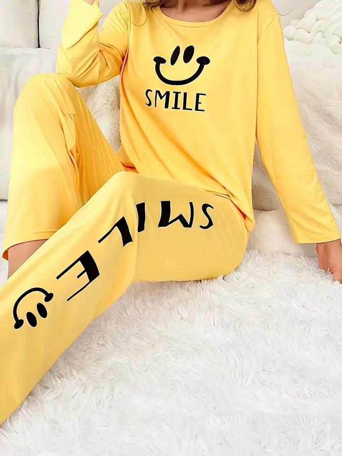 Ensemble de pyjama décontracté pour femmes, imprimé mignon, manches longues, pour le printemps et l'été, adapté à un usage quotidien et peut être porté à l'extérieur