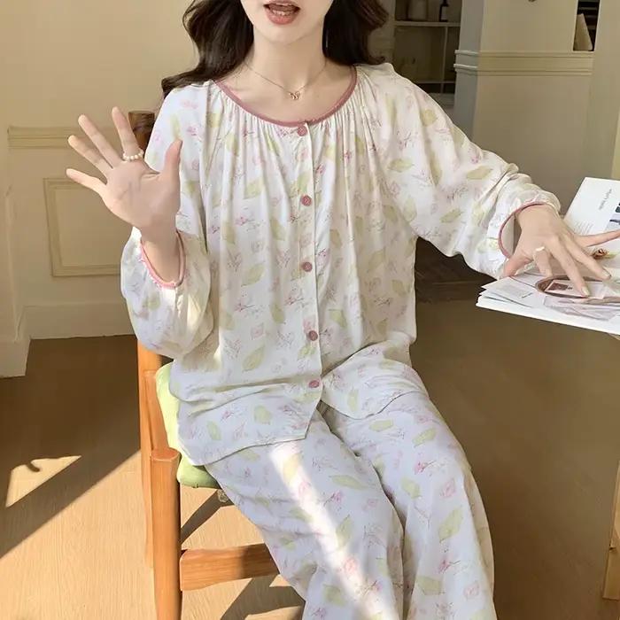 Pyjama féminin en coton viscosé imprimé pour femmes élégant et confortable occasion nuit automne maison