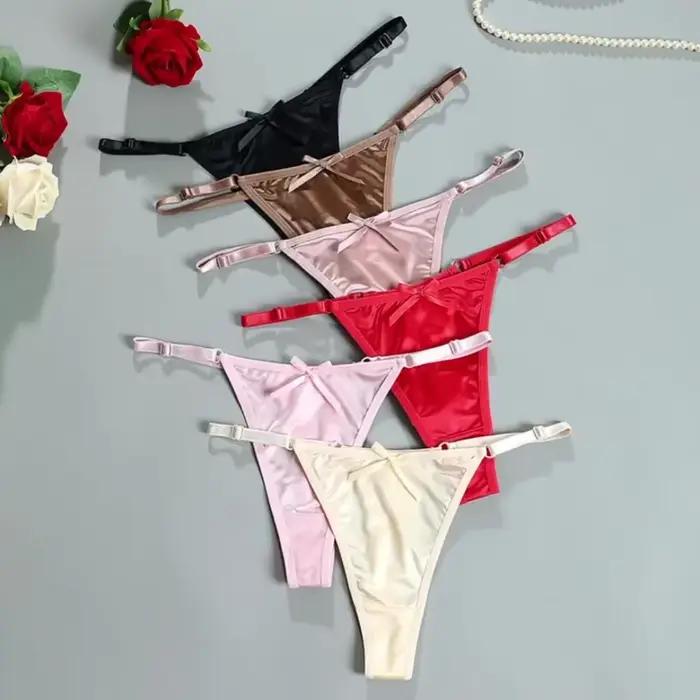 Femmes Sexy tache solide culottes confort taille basse petit nœud papillon bout à bout Bikini slips dame pur désir culotte érotique трусы жletiе