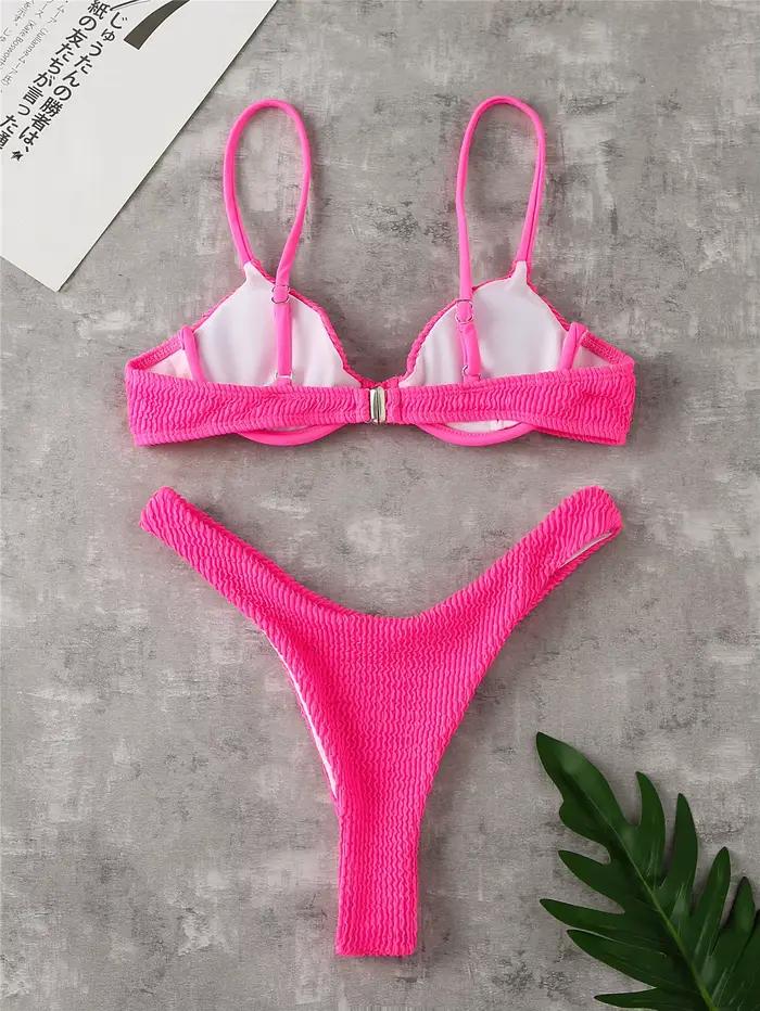 Maillot de bain sexy à armatures 2026 pour femme, blanc et noir, push-up, côtelé, micro, brésilien, plissé, string, pour la plage