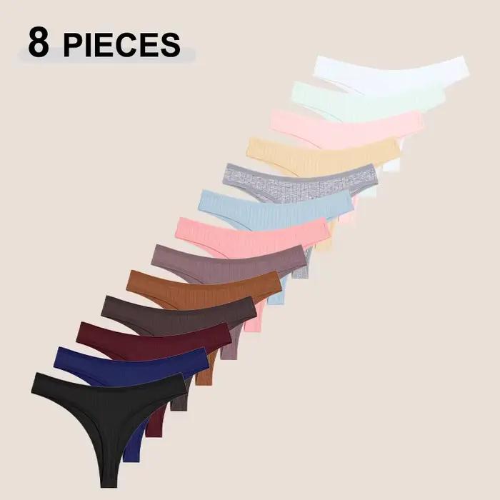 Strings en coton sans couture pour femmes, culotte sexy, taille basse, solide, respirant, confortable, doux, string, sous-pantalon, 8 pièces, ensemble