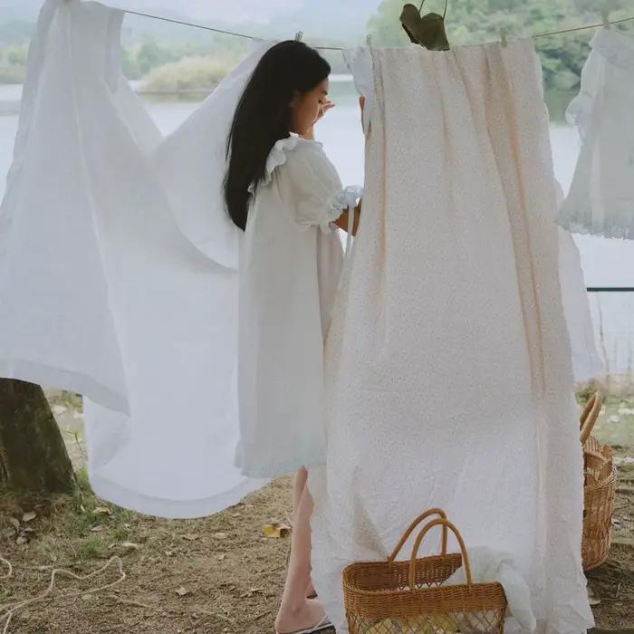 Robe de nuit féerique en coton et dentelle pour femme, style décontracté, idéale pour l'été