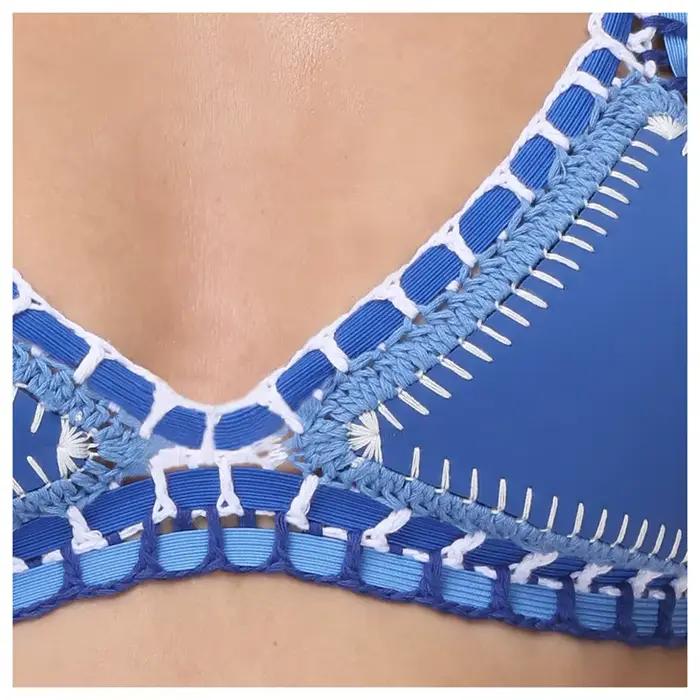 Ručne háčkovaný modrý bikini set pre ženy