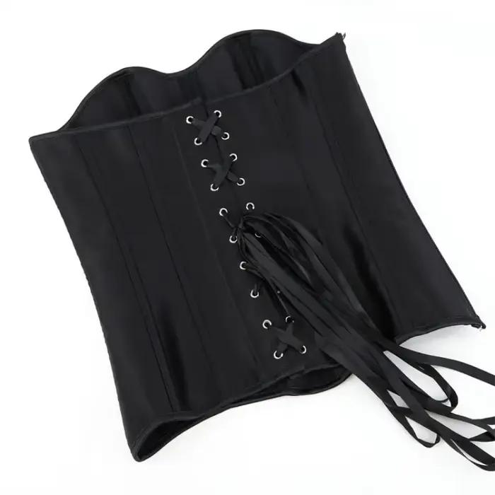Sexy femmes Corsets Bustiers haut Satin Style Vintage Corselet surbuste Sexy à lacets fermeture éclair Corsetto Korsett noir