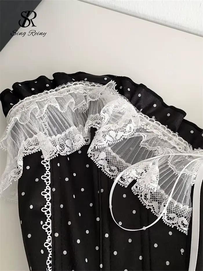 SINGREINY Retro bodkovaná čipkovaná bezramienková sexy korzetová blúzka vysoká kvalita