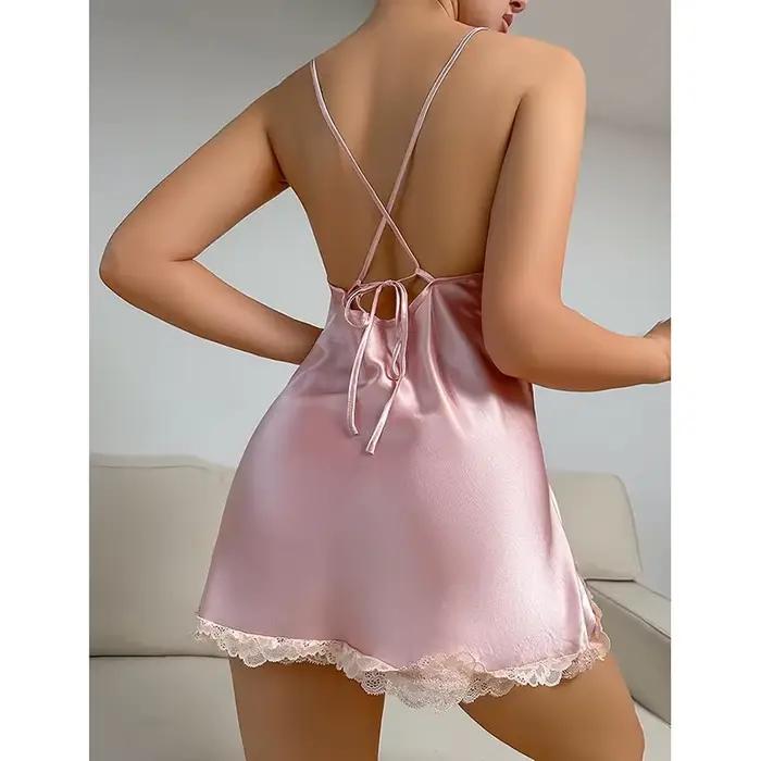 Chemise de nuit sexy pour femme, col en V, sans manches, en dentelle, douce et confortable, tenue de détente, vêtement de nuit, sous-robe