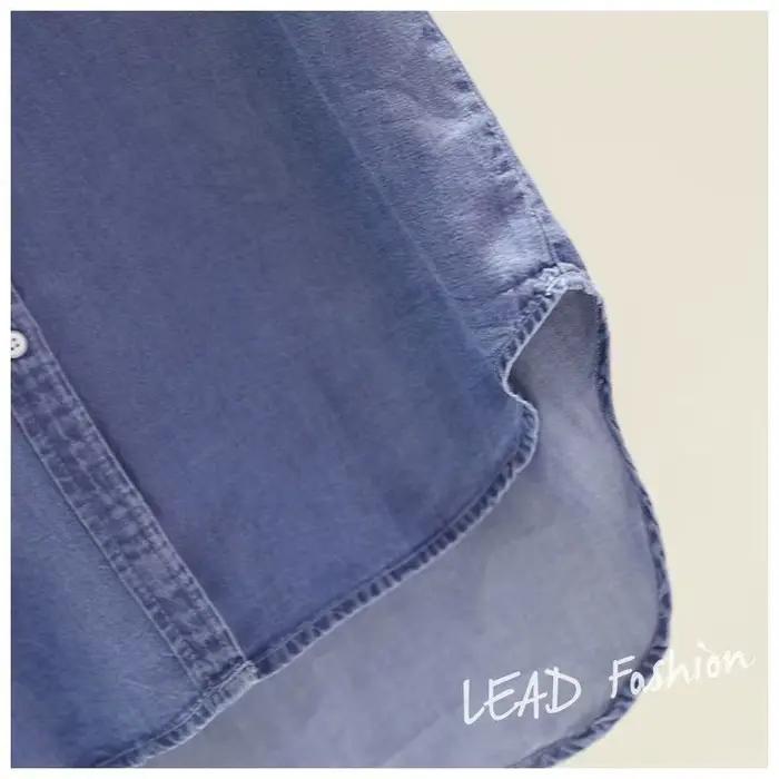Blouse en imitation denim pour femmes, col roulé, décontractée, mi-longueur, polyester et coton, pour rentrée scolaire et accueil