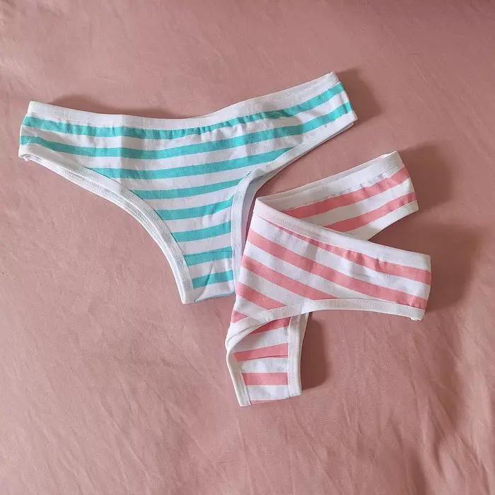 Culotte en coton dentelé rayé pour femmes élégante t-back occassions spéciales