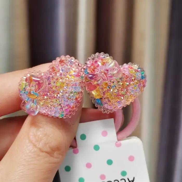 2 kusy krásne komiksové farebné trblietavé čerešňové dievčenské elastické čelenky princeznovské vlasové doplnky