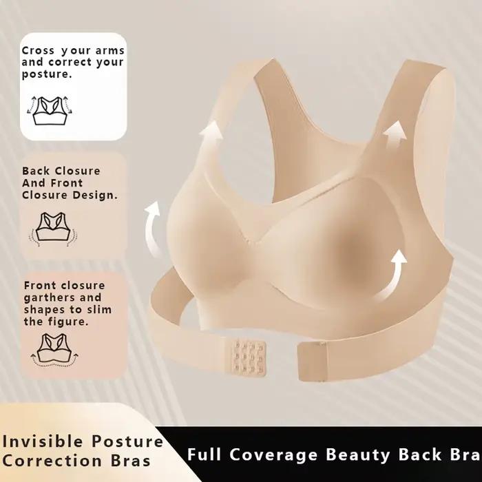 Soutien-gorge correcteur de posture sans couture sans armatures pour femme, bralette push-up à dos croisé, soutien avant, couvrance intégrale, usage quotidien