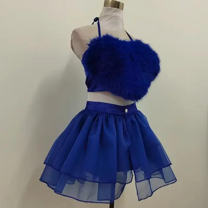 Costumes de danse jazz pour femmes, vêtements de pole légitisexy, tenues Kpop bleues imbibées, ensemble de vêtements de séparés euse Ds Dj GKnitting, bar et boîte de nuit, nouveau groupe