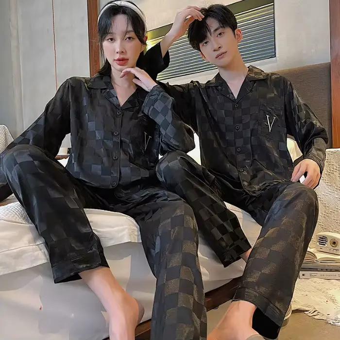 Pyjama de Luxe en Satin Trempé pour Homme et Femme, Ensemble de Vêtements de Nuit Décontractés pour Couple et Amoureux, Grande Taille
