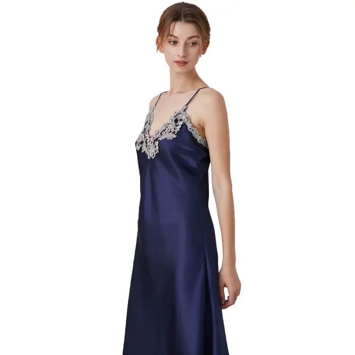 Chemise de nuit en satin de dentelle pour femmes, chemise de nuit sexy, chemise longue, vêtements de nuit