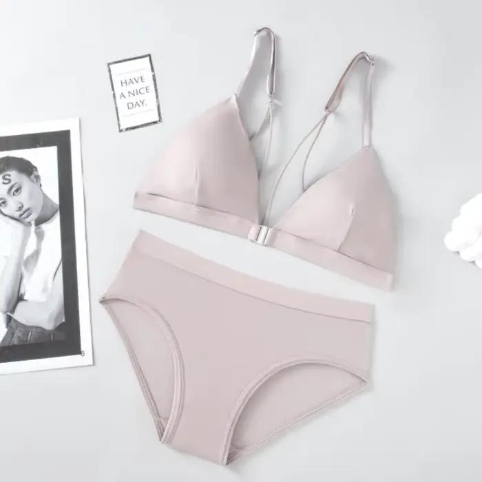 Ensemble de soutien-gorge à fermeture frontale pour femme, lingerie sexy soyeuse, culotte taille basse, soutien-gorge push-up, soutien-gorge sans fil, sous-vêtements sans couture