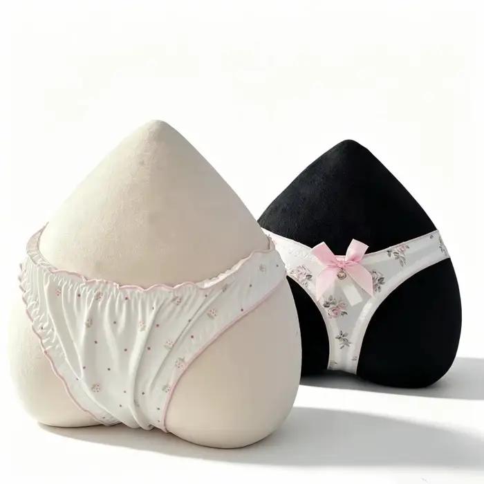 Culottes pour femmes et adolescentes, style lingerie, avec nœud mignon, à volants et motifs floraux, en soie glacée, taille basse, imprimées