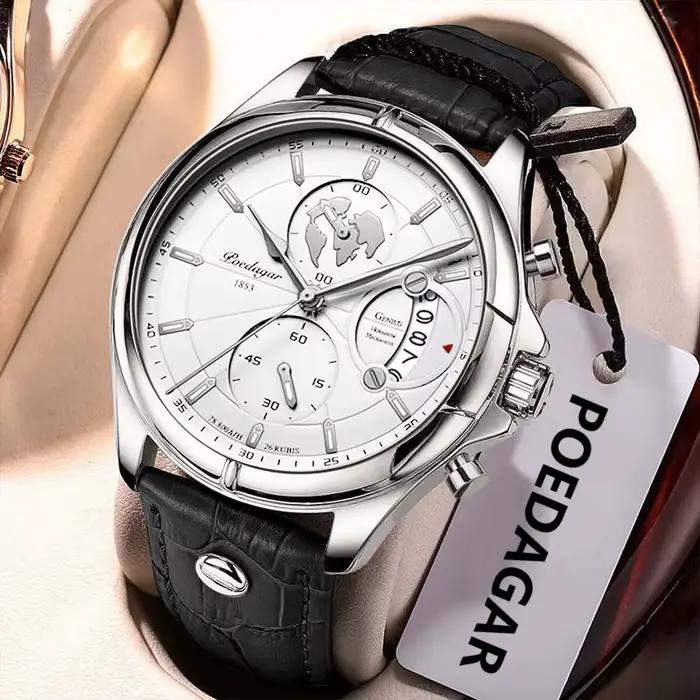 POEDAGAR luxusné pánske náramkové hodinky chronograf dátum vodotesné kožené