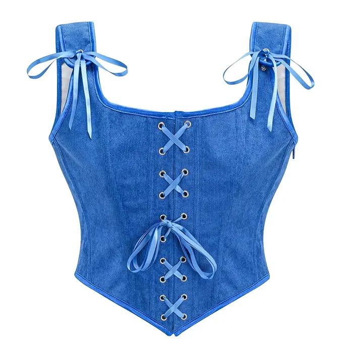 Armée vert victorien Vintage gilet femme fermeture éclair latérale et avant à lacets débardeur Corset Punk Goth vêtements Sexy Corselet Feminino