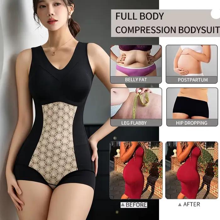 Body sculptant pour femme avec contrôle abdominal, design ouvert aux hanches, appliqué, post-partum, avec soutien-gorge intégré