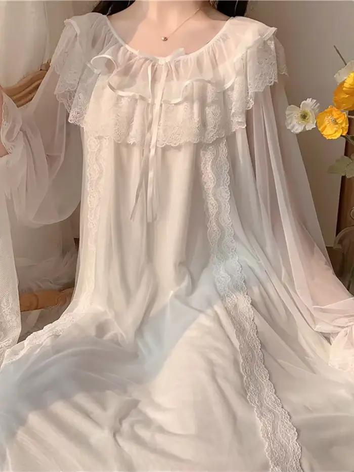Femmes volants Vintage chemises de nuit Lolita pyjama princesse blanc dentelle maille fée robe de nuit victorienne chemise de nuit vêtements de détente