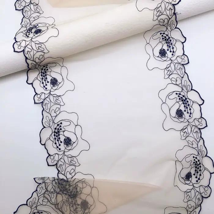 Garniture en dentelle brodée de fleurs bleu marine, maille pour soutien-gorge, lingerie, sous-vêtements, décor de robe pour femme, bricolage, 20 mètres