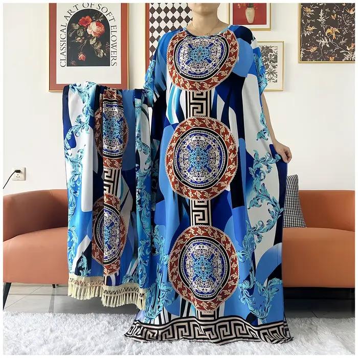 Dámske africké bavlnené dashiki kaftan s kvetinovou potlačou