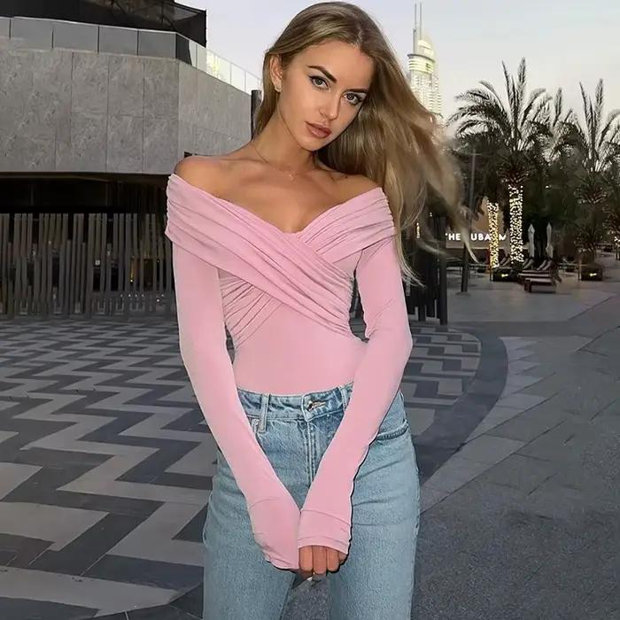 Nové body pre ženy Jeseň Sexy Odhalený chrbát Jednofarebný Korzet Priliehavý Móda Krížový Dlhé rukávy Ležérne Elegantné