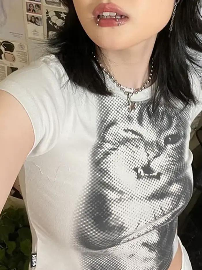 Biele základné krátke tričko s potlačou Harajuku Animal