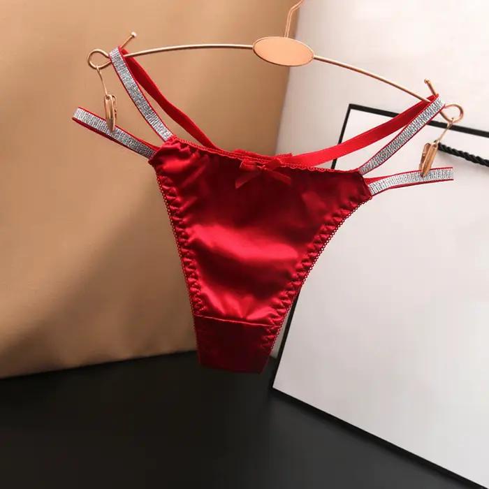 Dámske nízke nohavičky saténové s tenkými ramienkami jednofarebné spodné prádlo Sexy tangá t-back