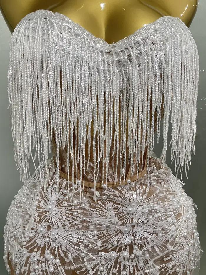 2025 Sexy perle paillettes gland sans manches