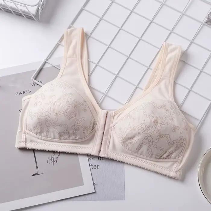 Soutien-gorge confortable et fin à boutons avant, bretelles larges, pratique pour les personnes âgées, sans couture, sans coussinets, sous-vêtement floral pour seniors