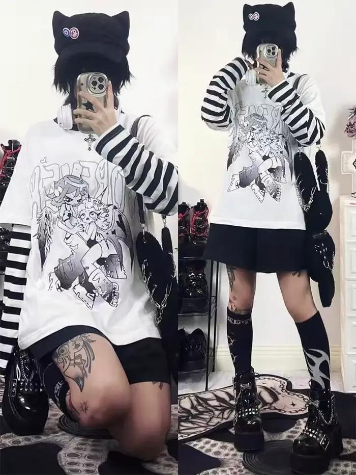 T-shirt Patchwork Oversized pour Femmes Style Décontracté Couleur Solide Coupe Ample Occasionnels Polyvalents Plage Ville Soirées