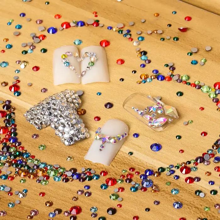 1440 kusov mix veľkostí sklenené ploché kamienky trblietky kryštál AB okrúhly diamant bez korekčného lepidla na kameň pre