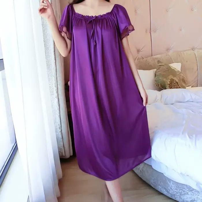 Ice injLace-Ensemble de vêtements de nuit longs à col en V pour femmes, chemise de nuit grande taille, pyjama, vêtements d'intérieur, vêtements de nuit