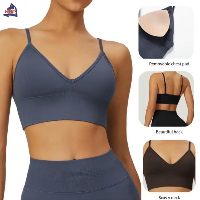 HBC-Soutien-gorge de sport sans couture pour femme, brassière de yoga, fitness, avec bretelles réglables, haut court de course