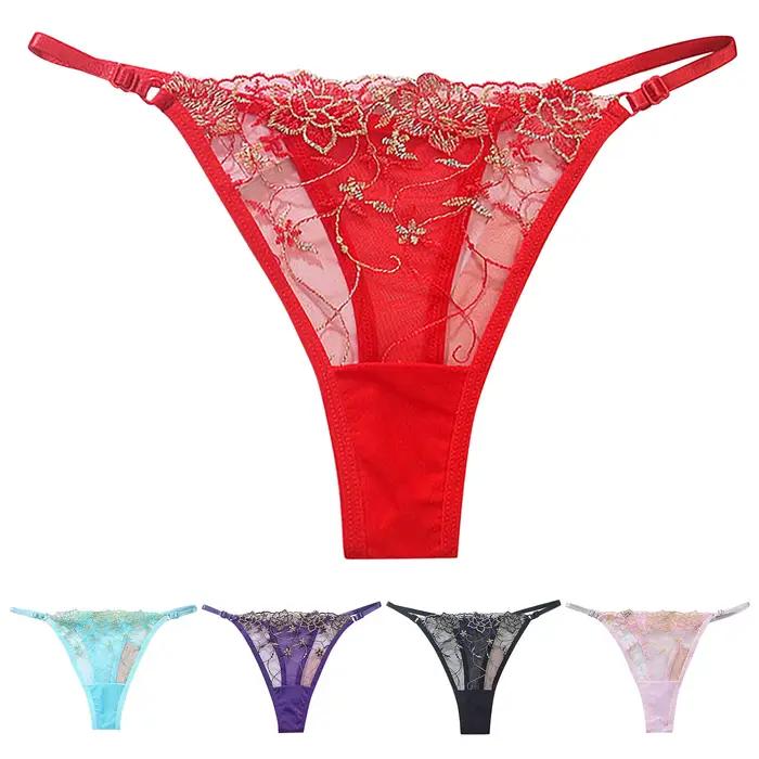String femme taille basse culotte femme grande taille Sexy femme brodé maille creuse séduisante string femme doux Feamle Lingerie