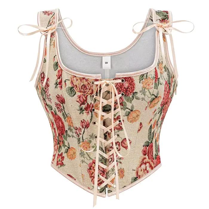 Corset de maintien de la taille à motif floral Renaissance pour femme, à lacets, à baleines, style Overbust, Gothique, Médiéval, Vintage, Steampunk, Bustier