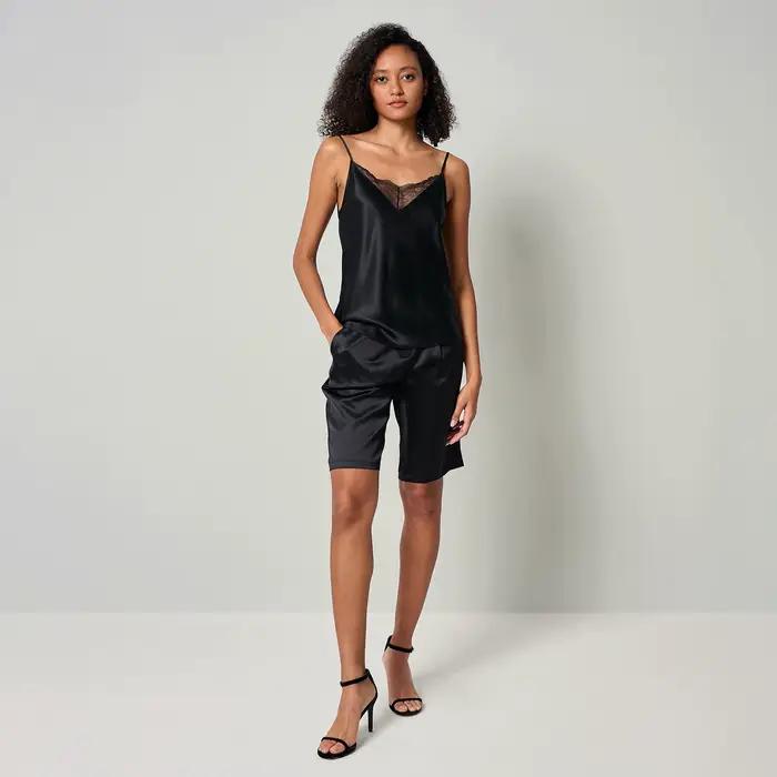LILYSILK Dámske hodvábne 2-v-1 camisole MIM Vest Top s čipkovaným výstrihom do V a nastaviteľnými tenkými ramienkami