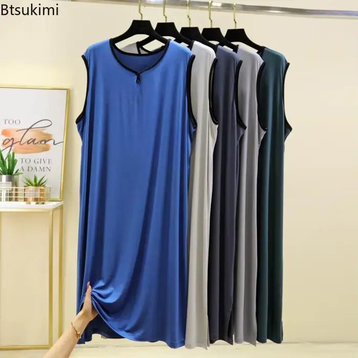 Nouvelle Robe de Nuit Modale Été 2026 pour Couple, Robe Une Pièce Couleur Unie Sans Manches, Nuisette Fine et Ample pour Femme et Homme