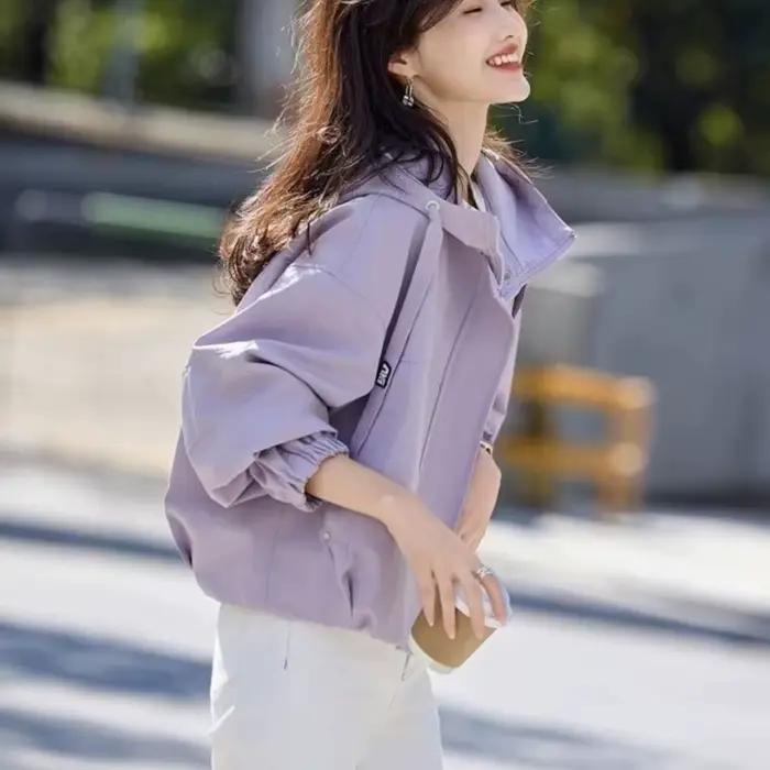Chaqueta corta para mujer estilo urbano con capucha para primavera y otoño ocaciones especiales