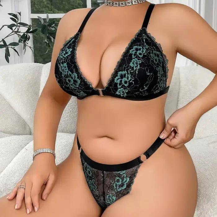 Dámska veľká veľkosť Sexy čipkovaná okrajová podprsenka a nohavičky dvojdielny pohodlný zber