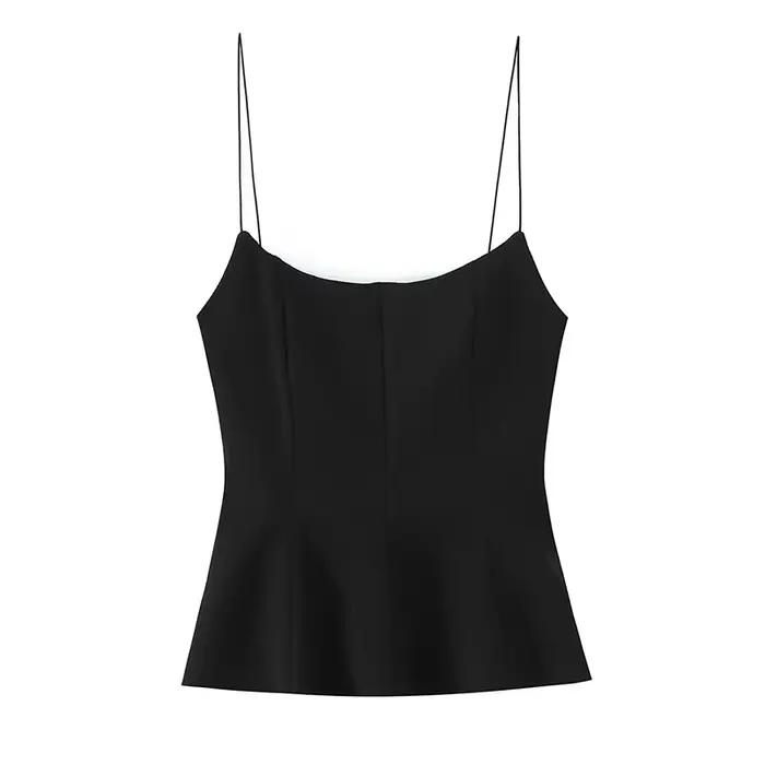 Willshela dámska móda pevné plisované otvorený chrbát bočný zips topy Vintage tenké ramienka hranatý výstrih žena Šik dáma