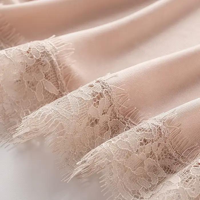 Hodvábna nočná košeľa pre ženy, dlhé sexi čipkované šaty